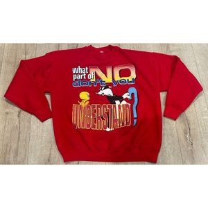 Vintage 1997 Looney Tunes Tweety Bird Sylvester Sweater Red Sz XL “What Part Of